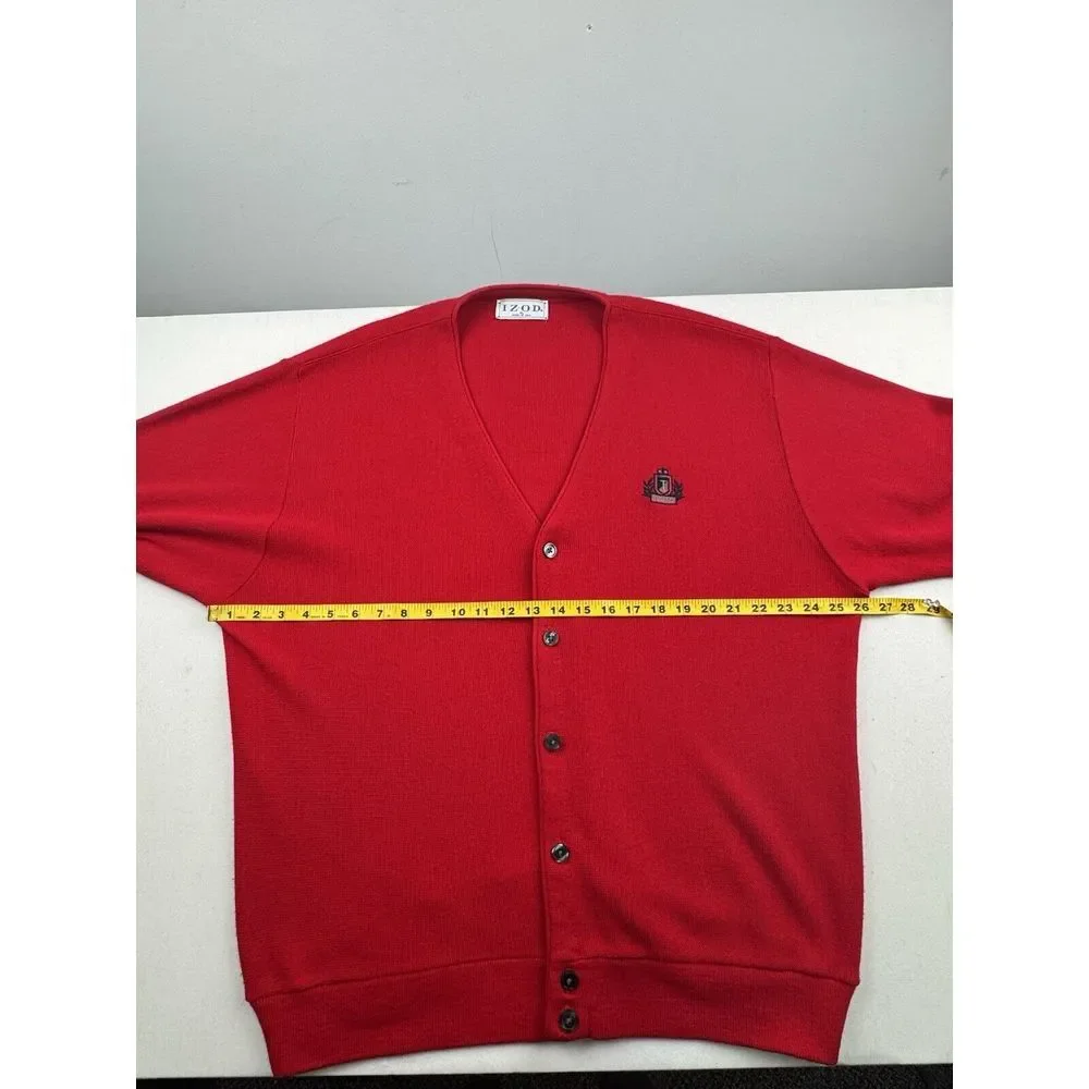 Vintage 90s Izod Cardigan Sweater XL‎ Button Red Made in USA Eclectic Grandpa
